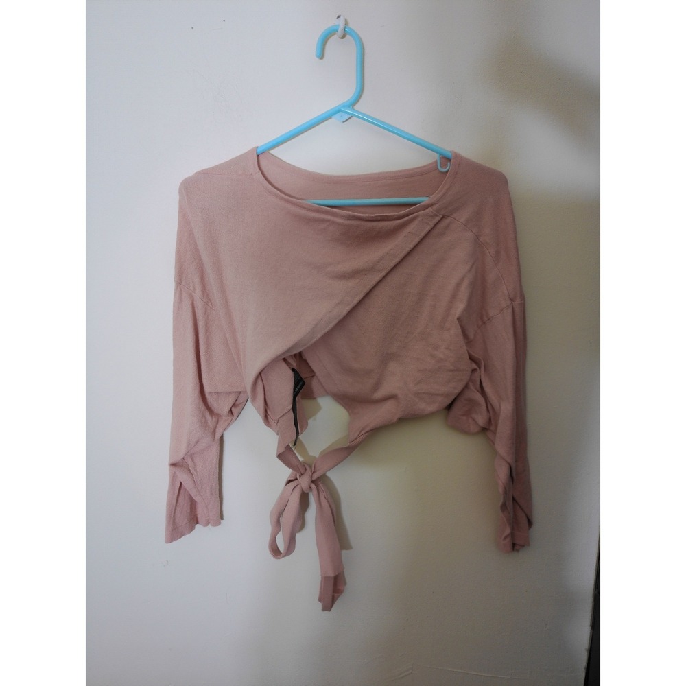 Zara Knit Wrap Top Womens Large Pink Vtg Inspo Cropped Tie Waist Balletcore Chic